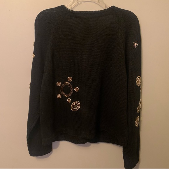 VINTAGE Beaded Art Deco Revival Gold Ornate Black Knit Vintage Glam Cardigan - Picture 12 of 14